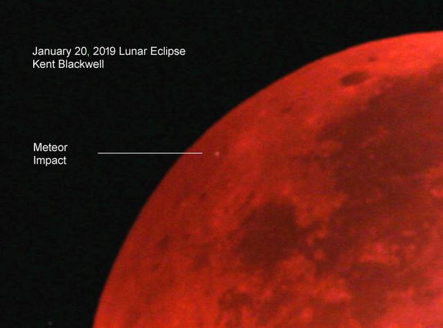 Meteor impact photographed during a lunar eclipse